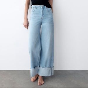 Zara wide leg cuffed hem jeans